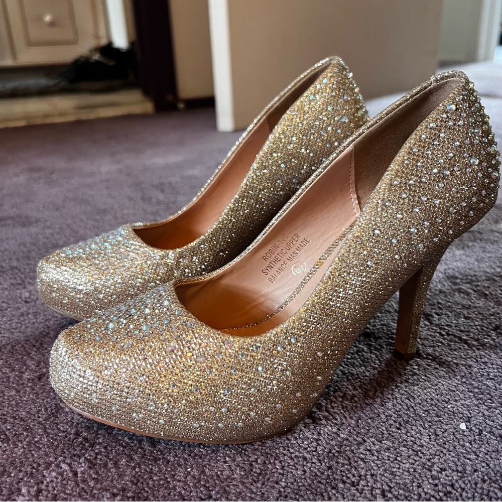 De Blossom Collection Gold Studded High Heel Pump